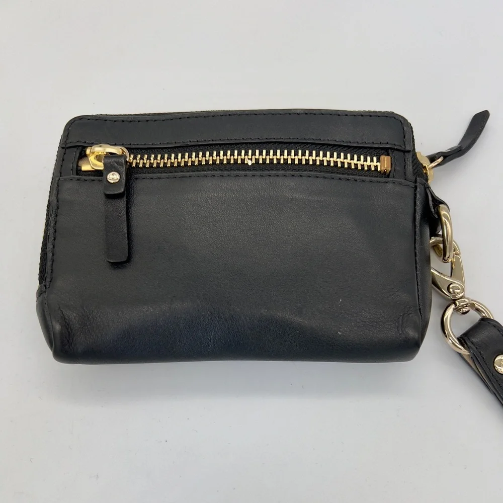 kate spade Black Leather Zip Wristlet with Gold Hardware